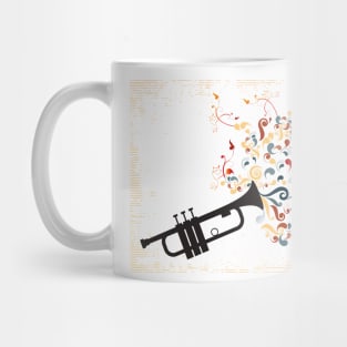 Black trumpet with colorful swirls and floral elements Mug